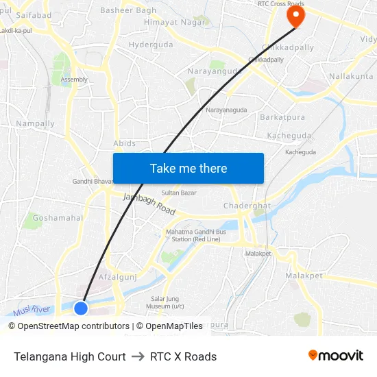 Telangana High Court to RTC X Roads map