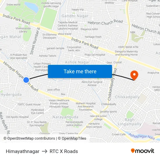 Himayathnagar to RTC X Roads map