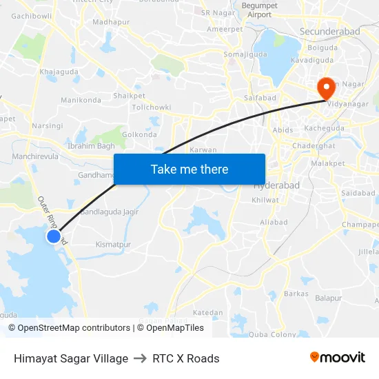 Himayat Sagar Village to RTC X Roads map