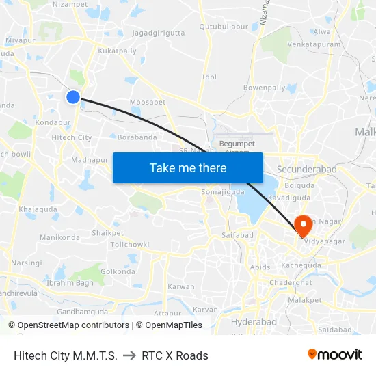 Hitech City M.M.T.S. to RTC X Roads map