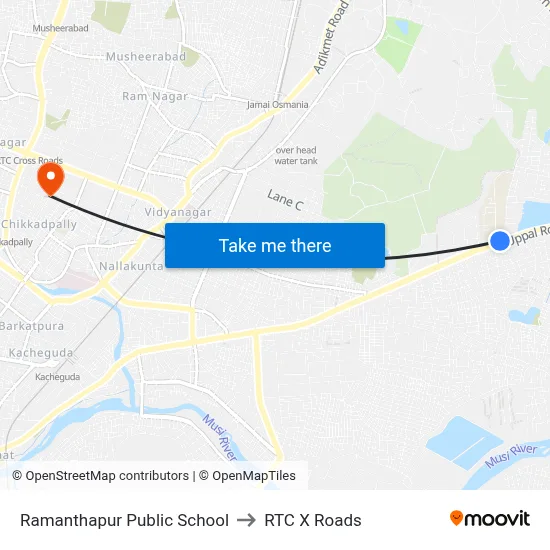 Ramanthapur Public School to RTC X Roads map