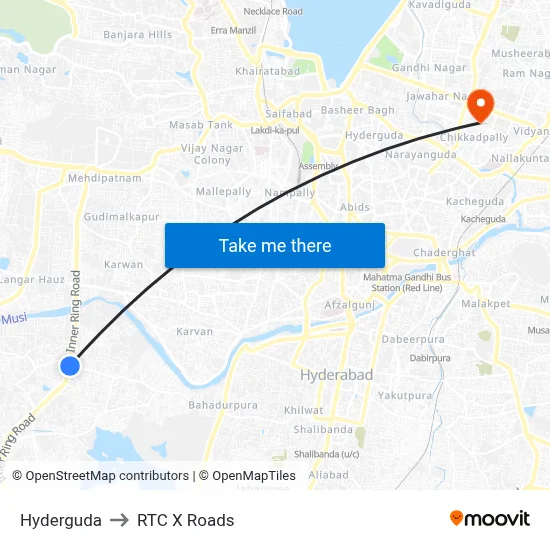 Hyderguda to RTC X Roads map