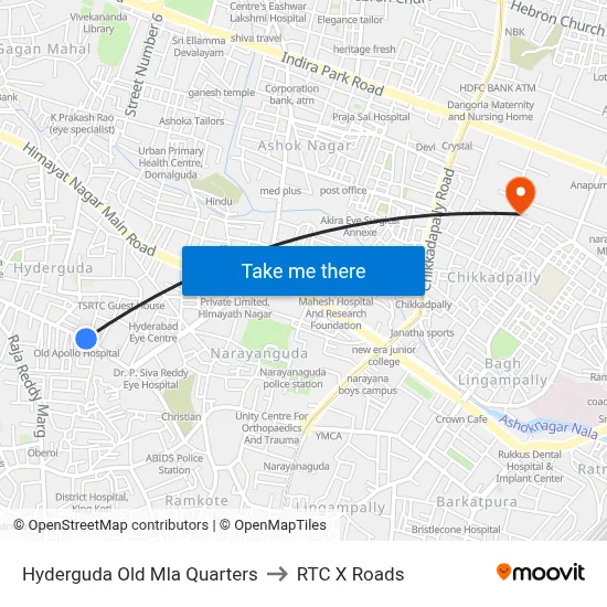 Hyderguda Old Mla Quarters to RTC X Roads map