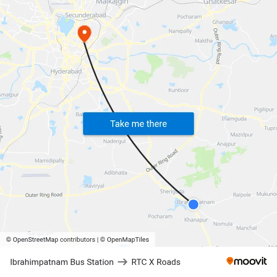 Ibrahimpatnam Bus Station to RTC X Roads map