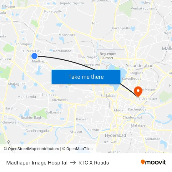 Madhapur Image Hospital to RTC X Roads map