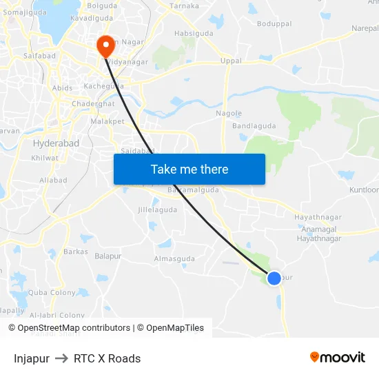 Injapur to RTC X Roads map