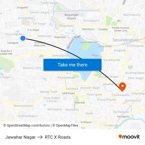Jawahar Nagar to RTC X Roads map