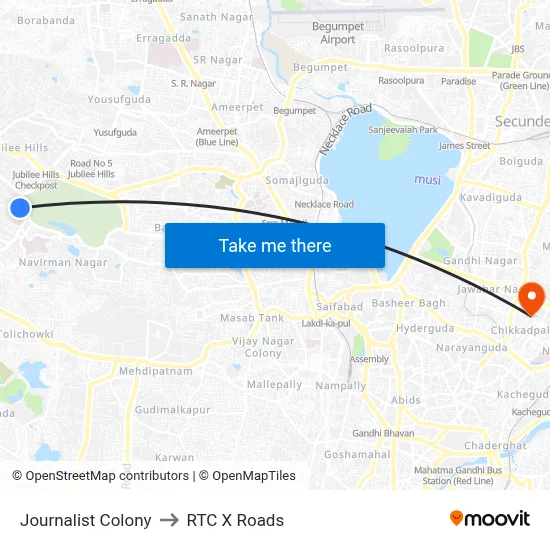 Journalist Colony to RTC X Roads map
