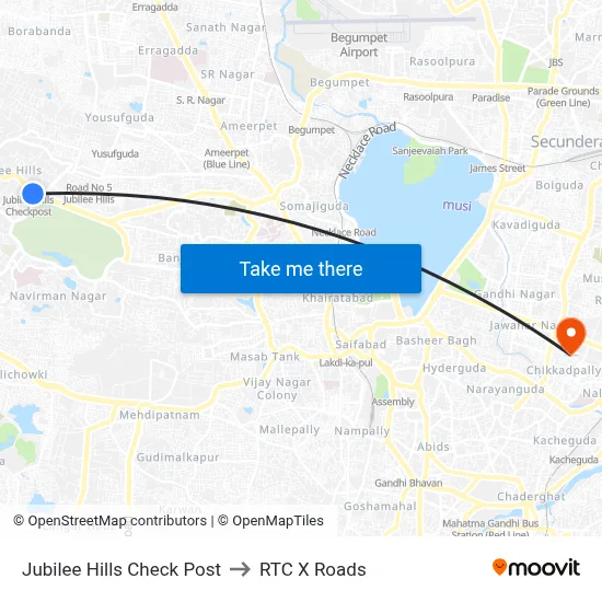 Jubilee Hills Check Post to RTC X Roads map