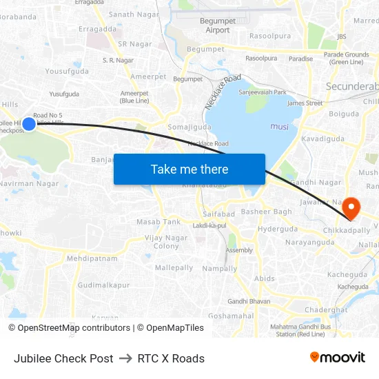 Jubilee Check Post to RTC X Roads map