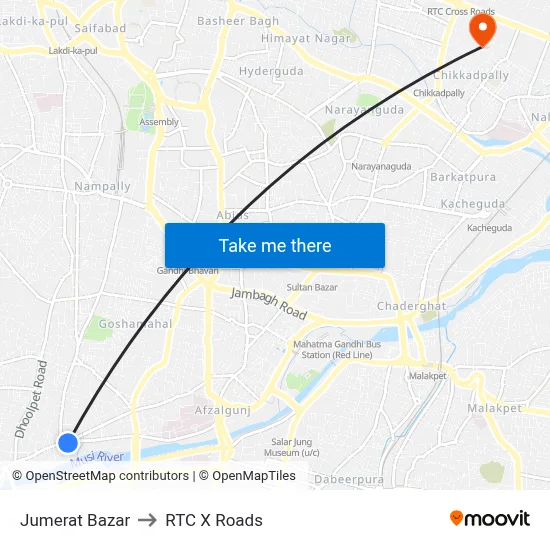 Jumerat Bazar to RTC X Roads map
