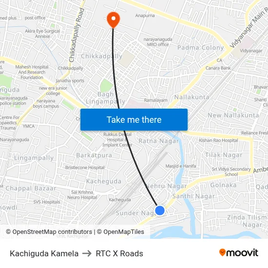 Kachiguda Kamela to RTC X Roads map