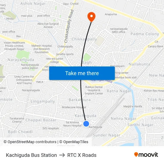 Kachiguda Bus Station to RTC X Roads map
