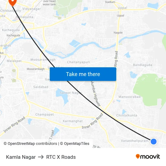 Kamla Nagar to RTC X Roads map