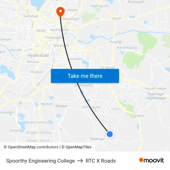 Spoorthy Engineering College to RTC X Roads map