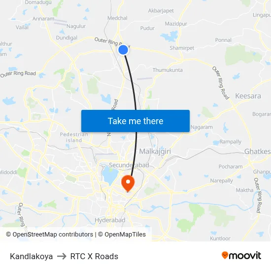 Kandlakoya to RTC X Roads map
