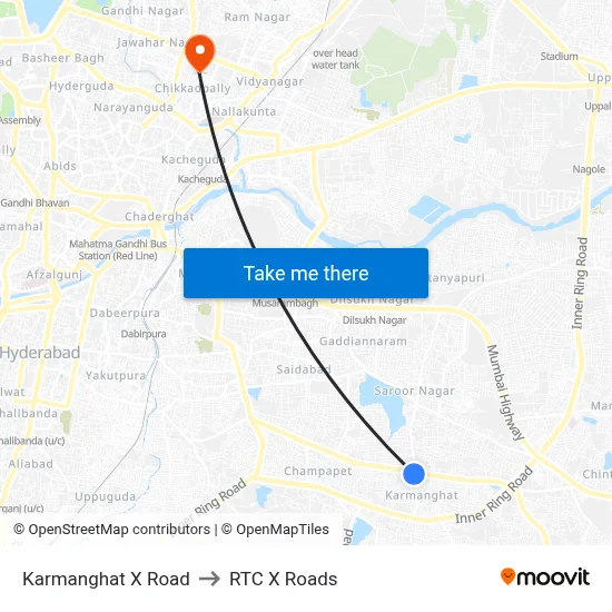Karmanghat X Road to RTC X Roads map