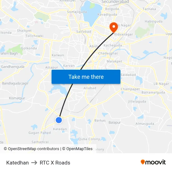 Katedhan to RTC X Roads map