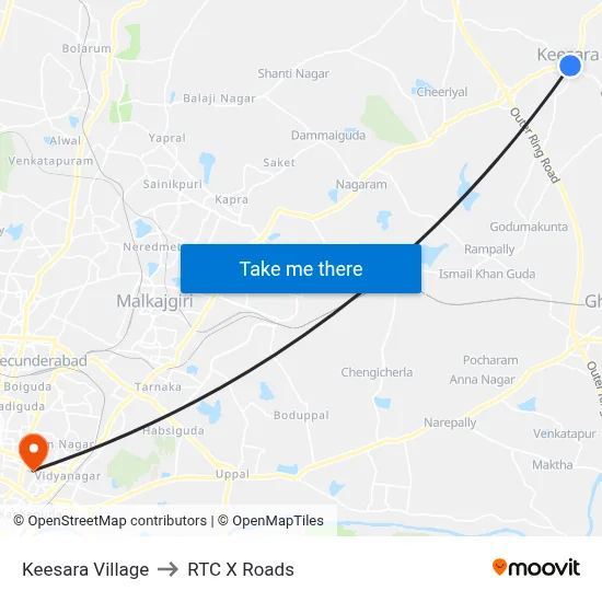 Keesara Village to RTC X Roads map