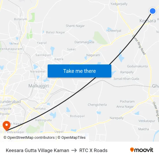 Keesara Gutta Village Kaman to RTC X Roads map