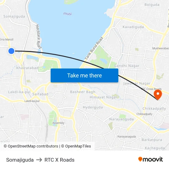 Somajiguda to RTC X Roads map