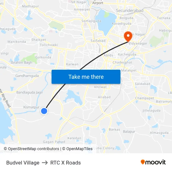 Budvel Village to RTC X Roads map