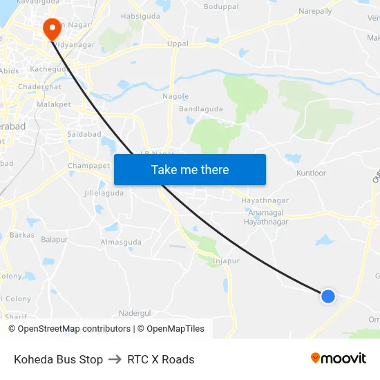 Koheda Bus Stop to RTC X Roads map