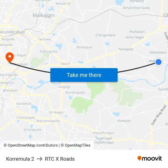 Korremula 2 to RTC X Roads map