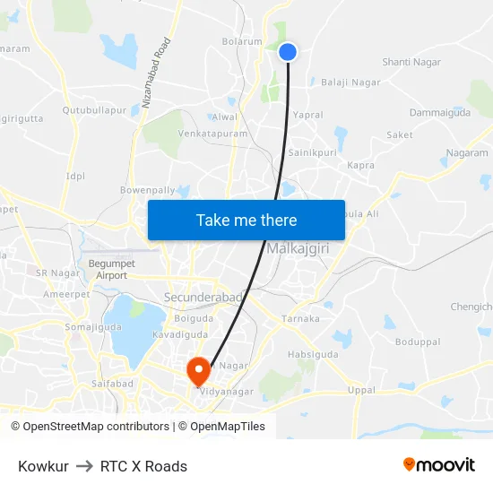 Kowkur to RTC X Roads map