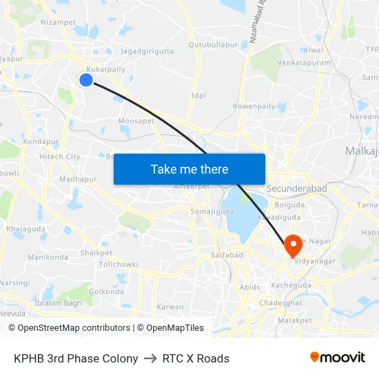 KPHB 3rd Phase Colony to RTC X Roads map