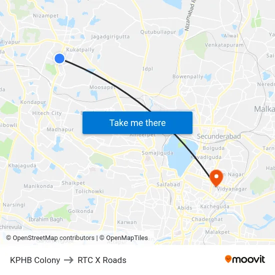 KPHB Colony to RTC X Roads map