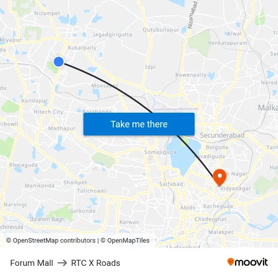 Forum Mall to RTC X Roads map