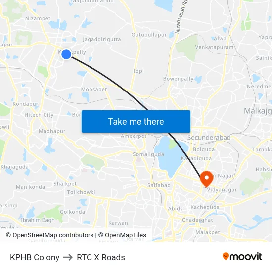KPHB Colony to RTC X Roads map