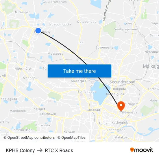 KPHB Colony to RTC X Roads map