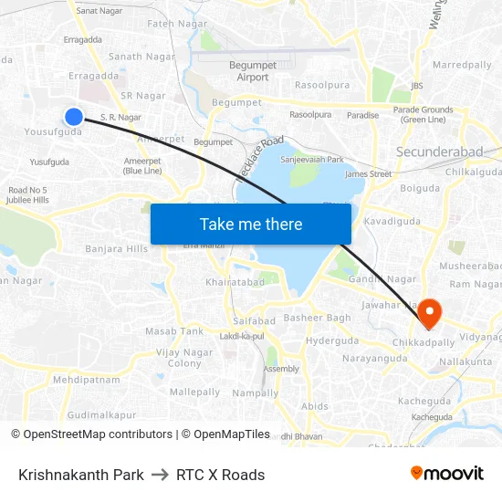 Krishnakanth Park to RTC X Roads map
