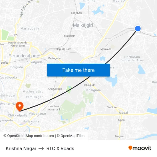Krishna Nagar to RTC X Roads map