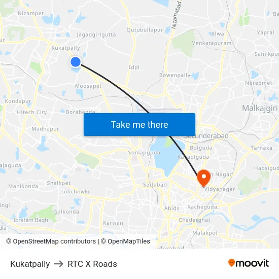 Kukatpally to RTC X Roads map