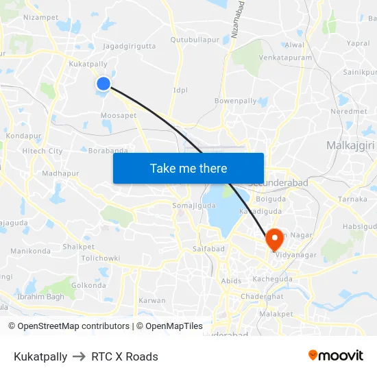 Kukatpally to RTC X Roads map