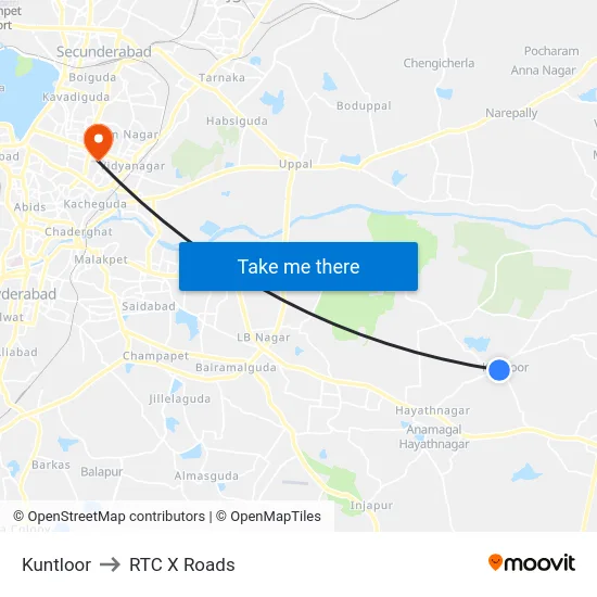 Kuntloor to RTC X Roads map