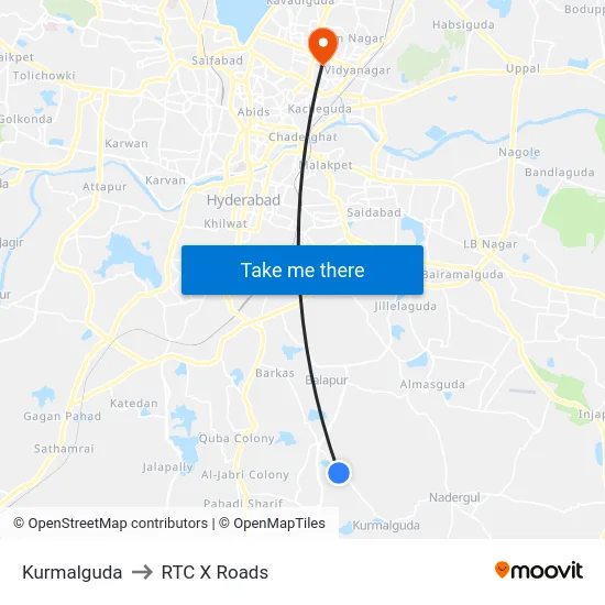 Kurmalguda to RTC X Roads map