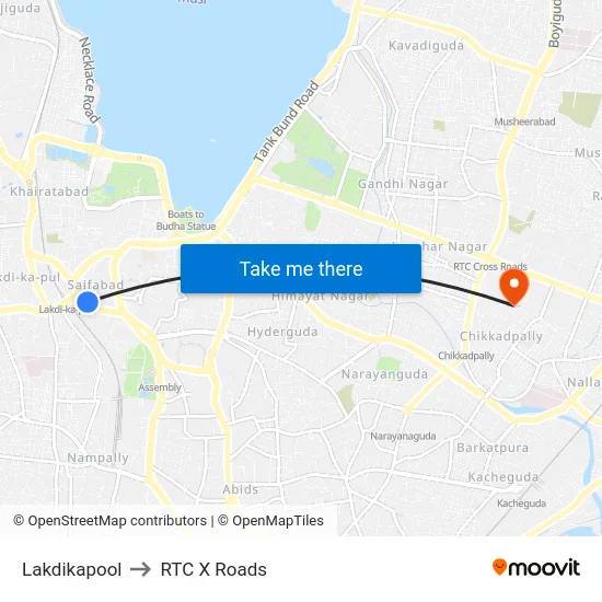 Lakdikapool to RTC X Roads map