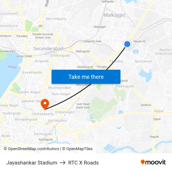 Jayashankar Stadium to RTC X Roads map