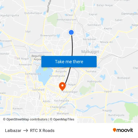 Lalbazar to RTC X Roads map