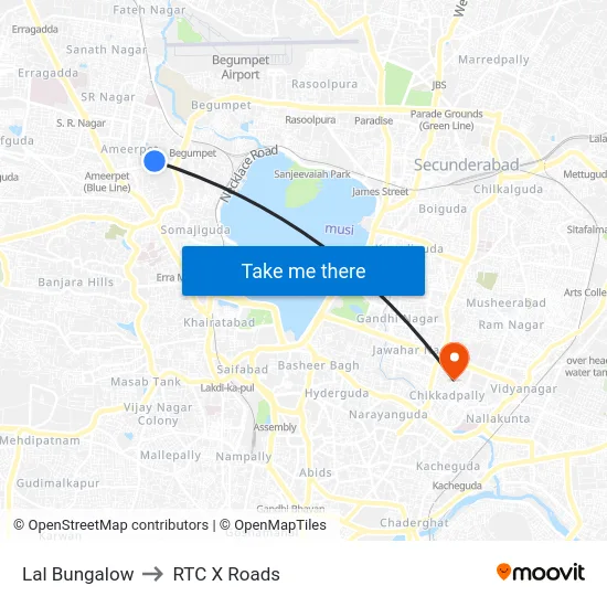 Lal Bungalow to RTC X Roads map