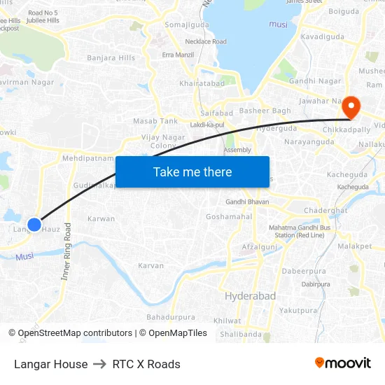 Langar House to RTC X Roads map