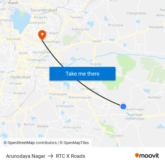 Arunodaya Nagar to RTC X Roads map