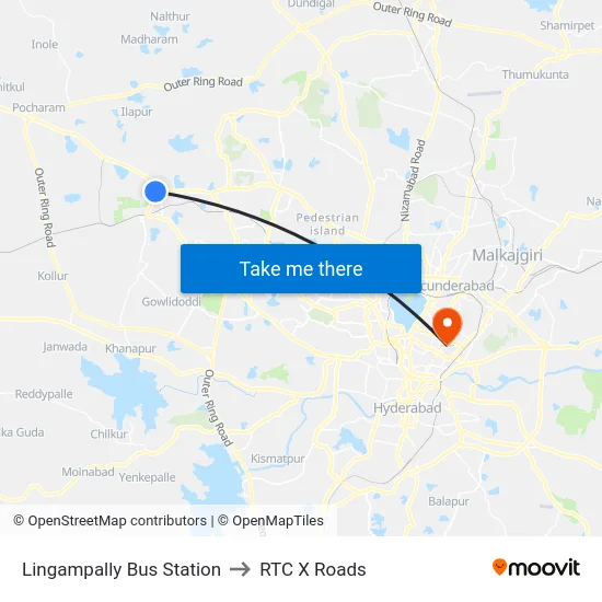 Lingampally Bus Station to RTC X Roads map
