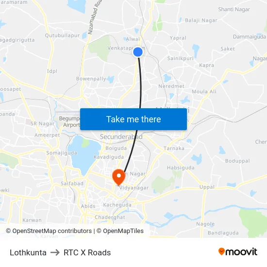 Lothkunta to RTC X Roads map