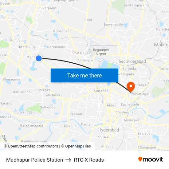 Madhapur Police Station to RTC X Roads map