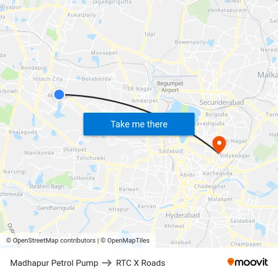 Madhapur Petrol Pump to RTC X Roads map